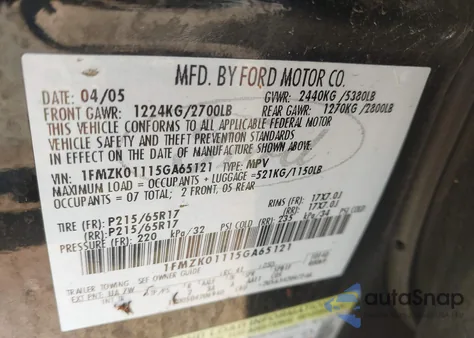 2005 Ford Freestyle Se from USA, damaged, VIN 1FMZK01115GA65121